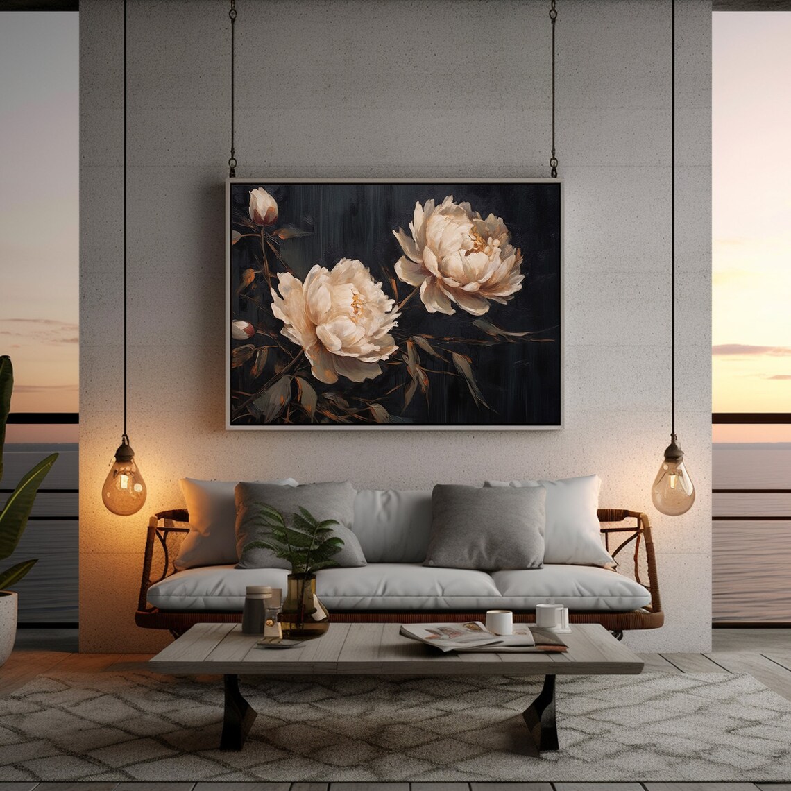Moody Peony Painting, Dark Cottagecore Art Print - Image 3