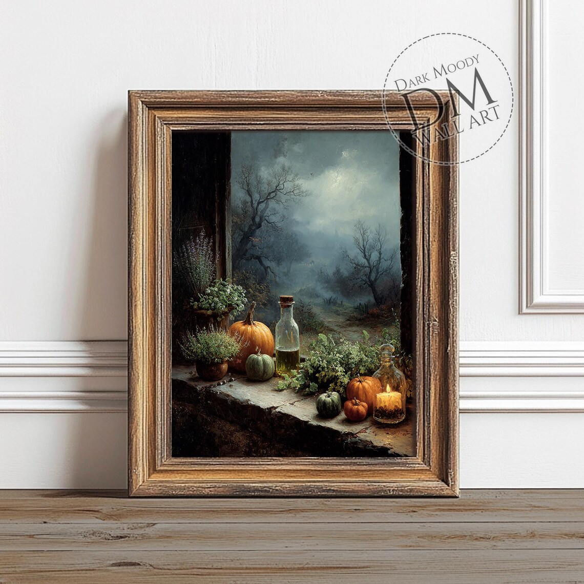 Pumpkin Candle Halloween Wall Art Spooky Rustic Window Print