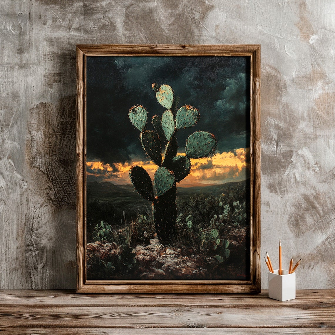 Prickly Pear Cactus Stormy Desert Sunset Dramatic Scene Poster - Image 5