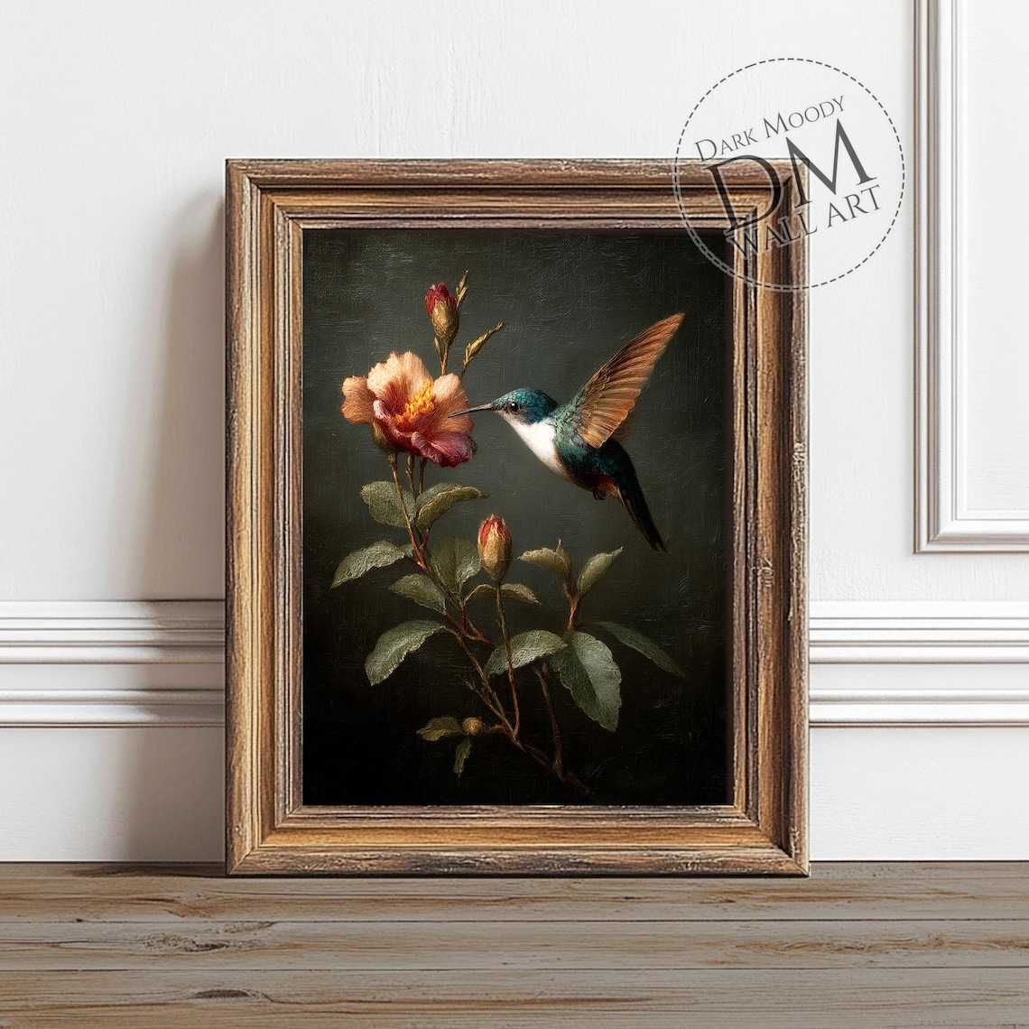 Hummingbird With Flower Victorian Moody Bird Print