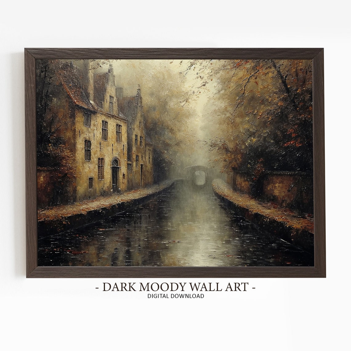 Dark And Moody French Cityscape Painting Fall Dark Cottagecore Art Rustic Wall Decor