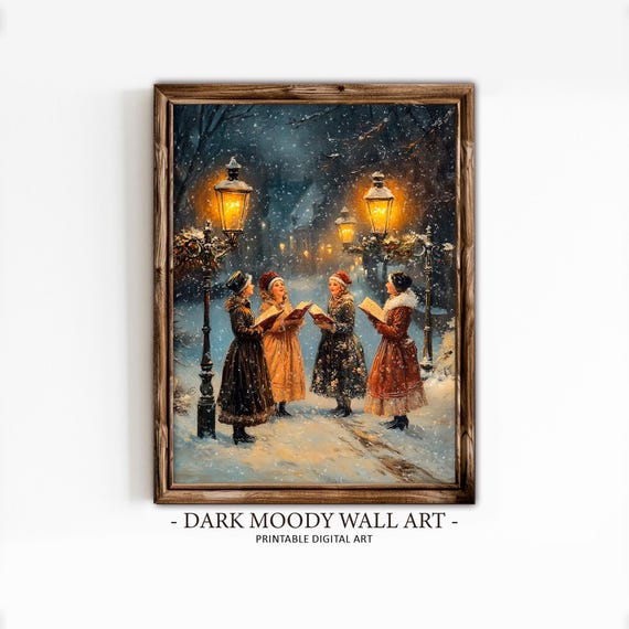 Christmas Carolers Vintage Christmas Print Christmas Decor Holiday Decor Victorian Winter Print Christmas Wall Art Moody Print