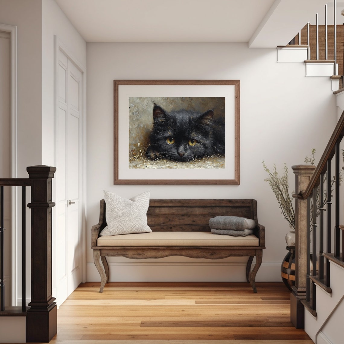 Rustic Black Cat Print Antique Farmhouse Print Moody Aesthetic Painting - Image 5
