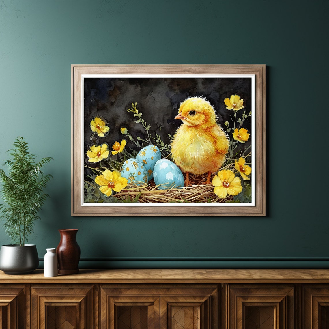 Easter Chick Prints Spring Wall Art Rustic Decor Moody Farmhouse Watercolor Painting - Image 4