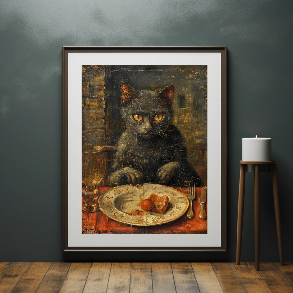 Black Cat Dinner Table Vintage Gothic Cat Feast Painting Poster - Image 6