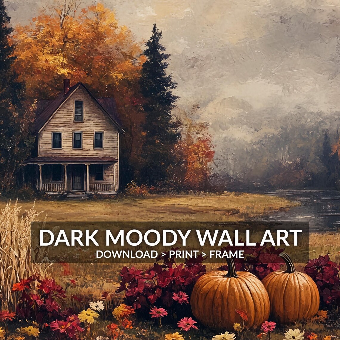 Moody Thanksgiving Farm House Autumn Lake Landscape Harvest Poster - Image 6