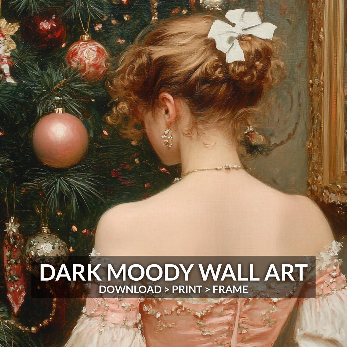 Victorian Lady In Pink Gown Christmas Tree Vintage Portrait Wall Art - Image 6