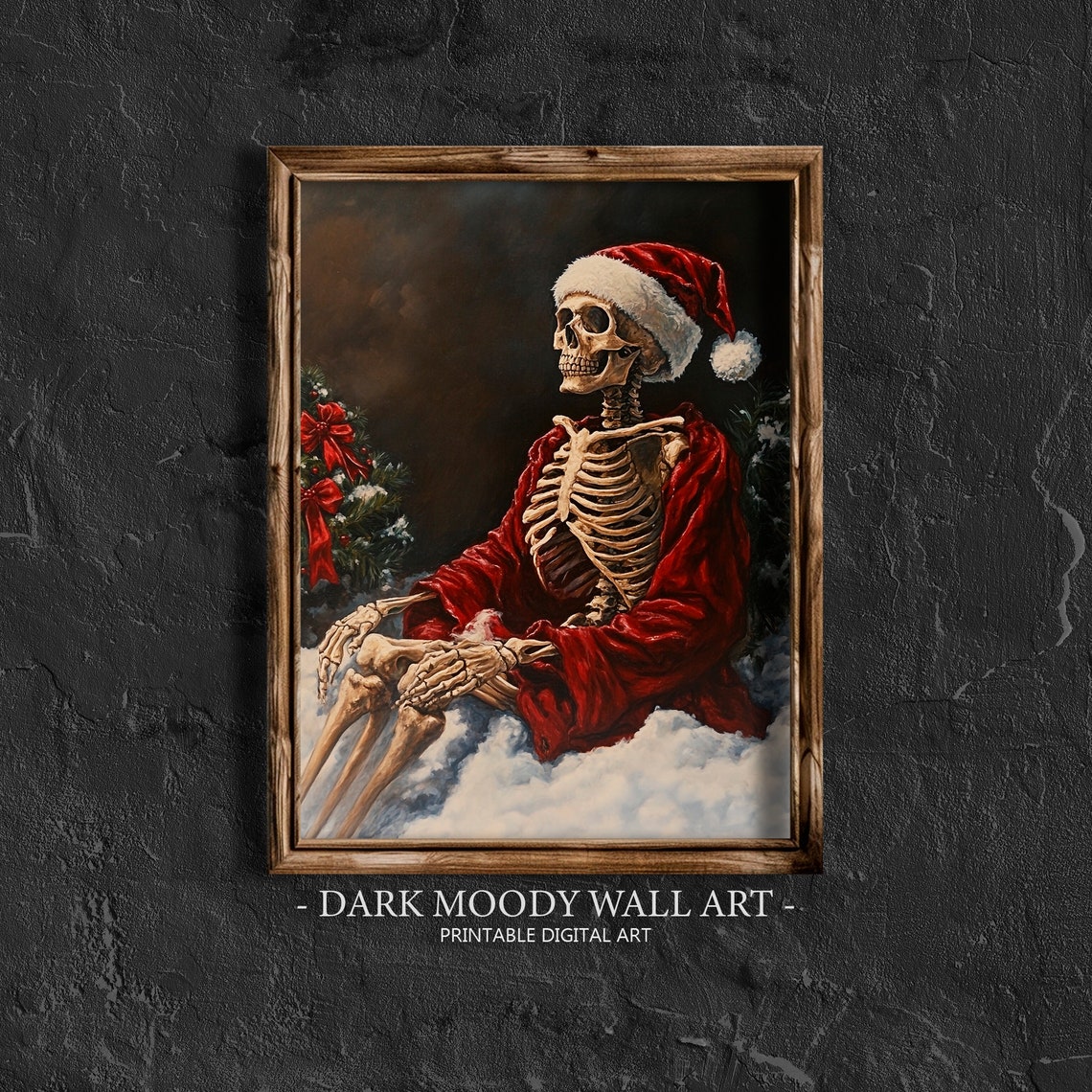 Skeleton Santa In Snow Gothic Christmas Dark Painting Poster