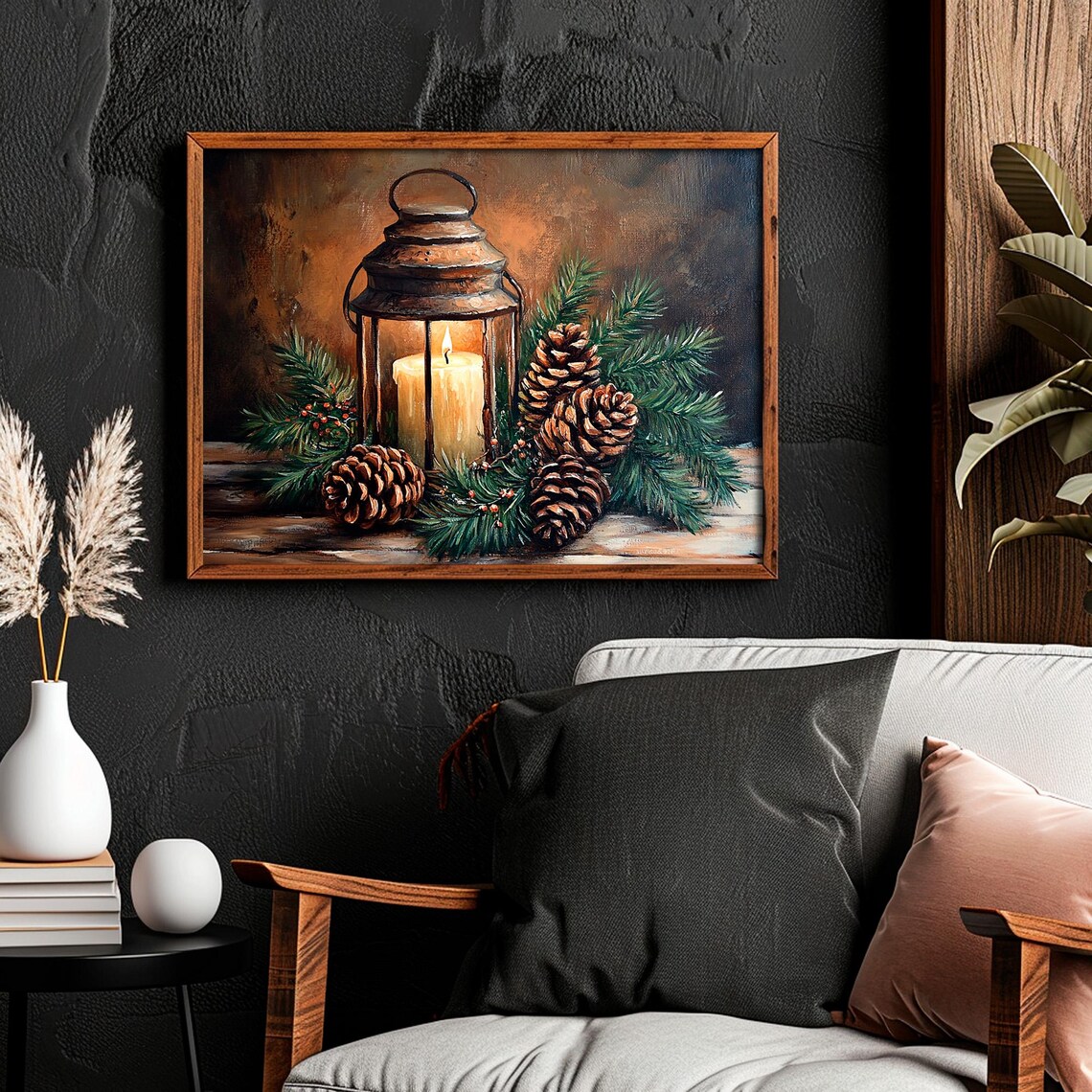 Antique Christmas Holiday Wall Art, Candle Pinecone - Image 6