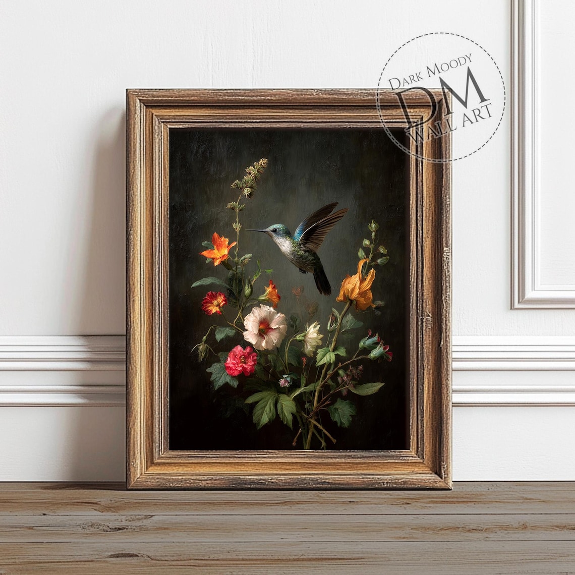 Hummingbird And Flowers Art Print, Moody Botanical
