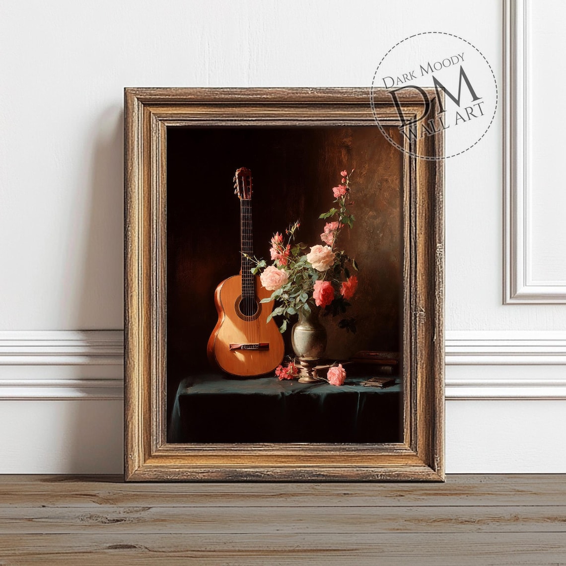 Guitar Roses Vintage Still Life Art Print