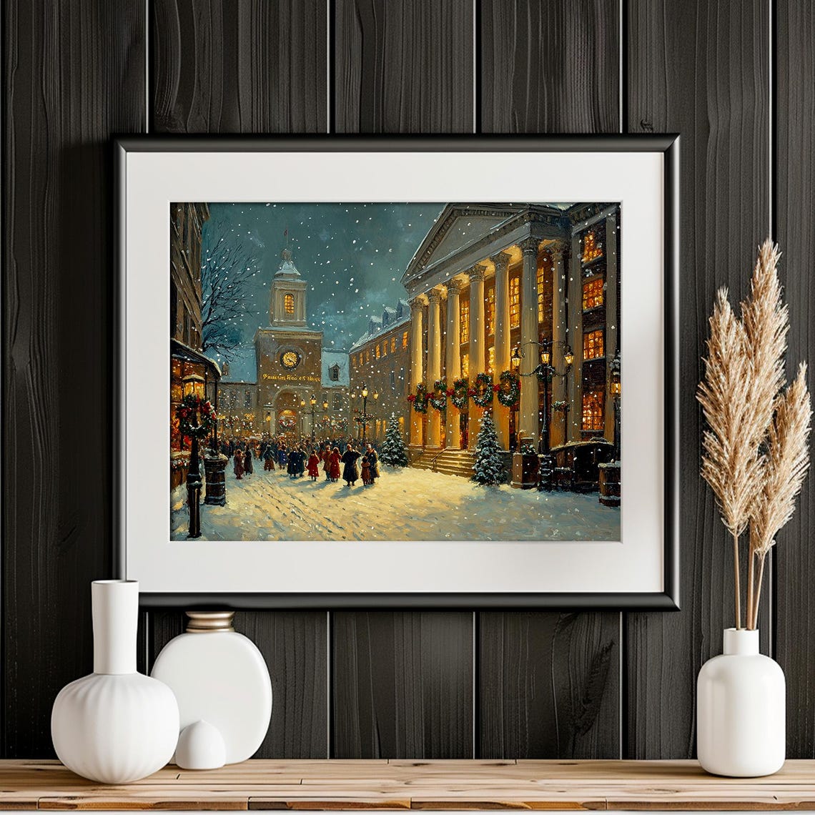 Victorian Old Town Square Clock Tower Snowy Market Night Poster - Image 4