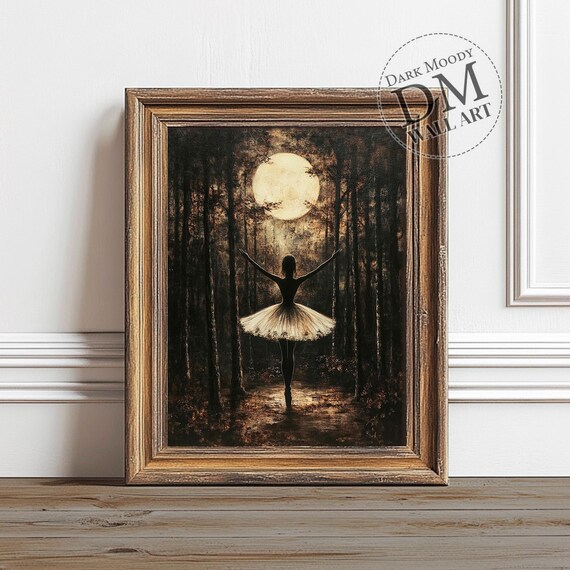 Moonlight Ballerina Gothic Dance Forest Portrait Art Print