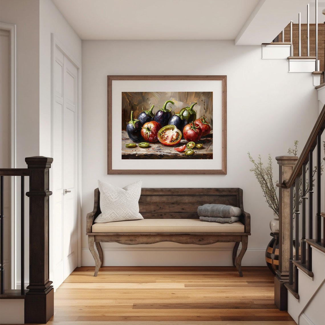 Tomato Jalapeo Chilli Pepper Painting Dark Moody Art Kitchen Still Life Print Wall Art - Image 4