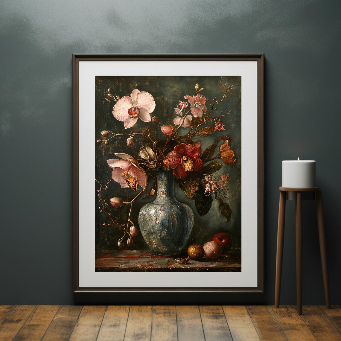 Orchid Still Life Antique Vase Dark Moody Floral Art Scene Poster - Image 6