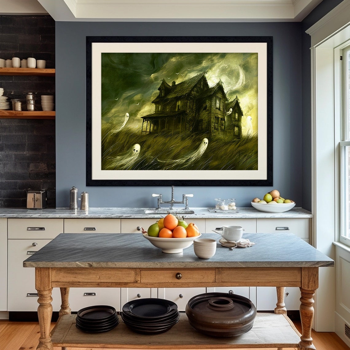 Haunted House Ghosts Spooky Manor Painting Dark Moody Halloween Poster - Image 2