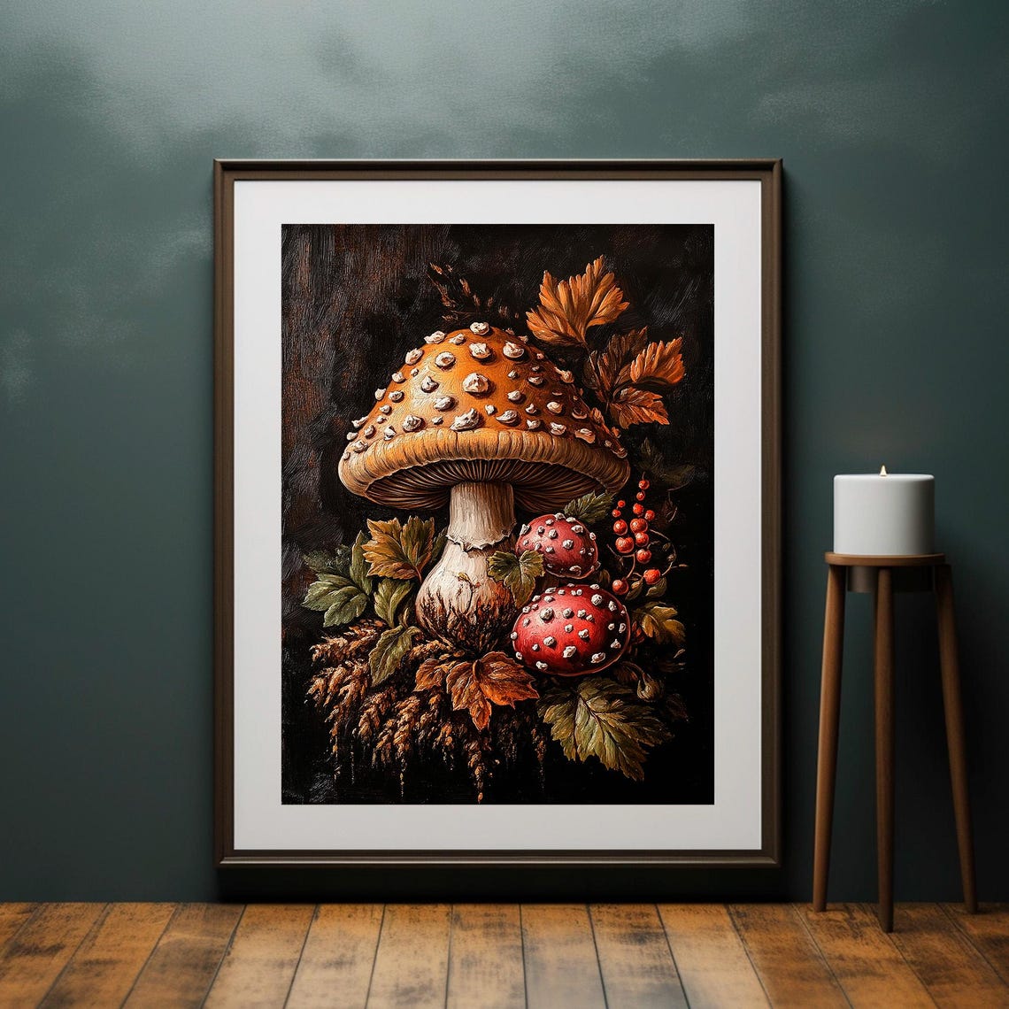 Fly Agaric Mushroom Dark Autumn Forest Botanical Art Scene Poster - Image 4