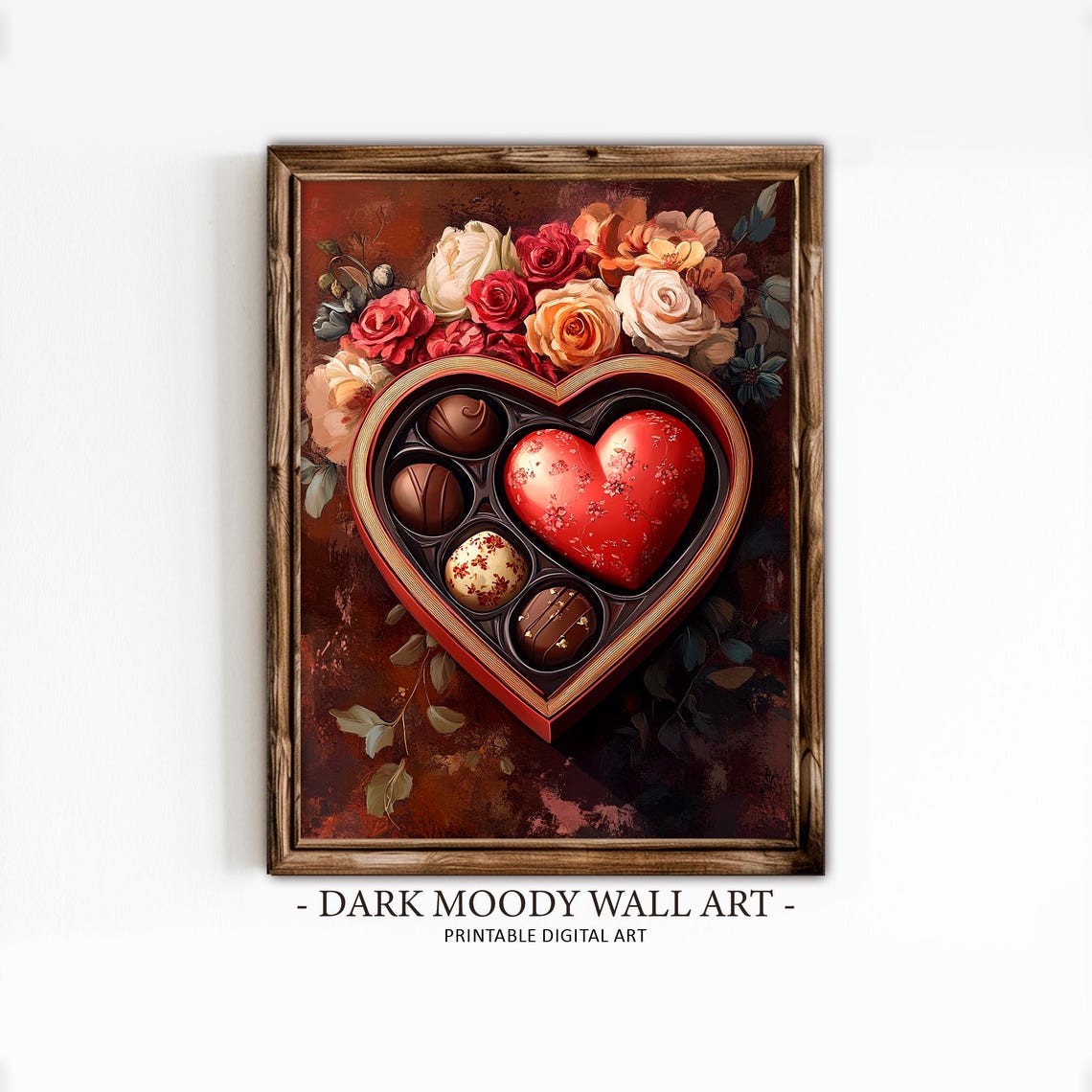 Heart Shaped Chocolate Box With Roses Vintage Valentines Day Wall Art - Image 5