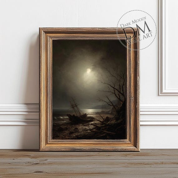 Haunted Shipwreck Gothic Moonlit Ocean Cliff Art Print