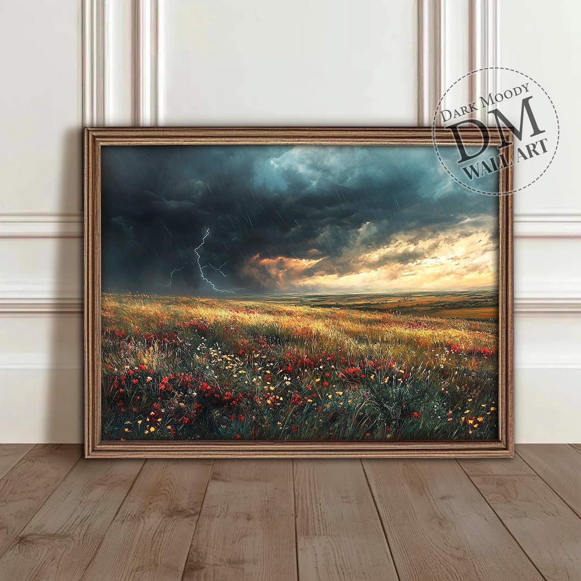 Stormy Field Landscape Art Print, Moody Nature Scene