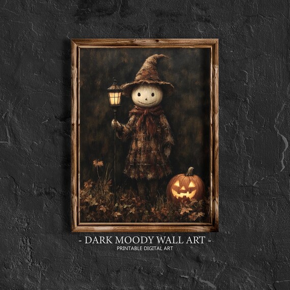 Cute Scarecrow Lantern Night Jack O Lantern Halloween Wall Art