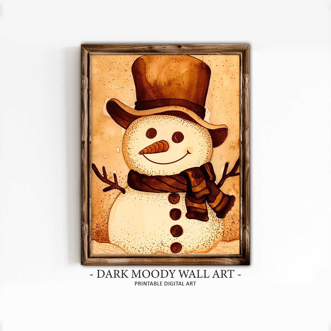 Snowman Top Hat Scarf Warm Sepia Vintage Christmas Painting Poster
