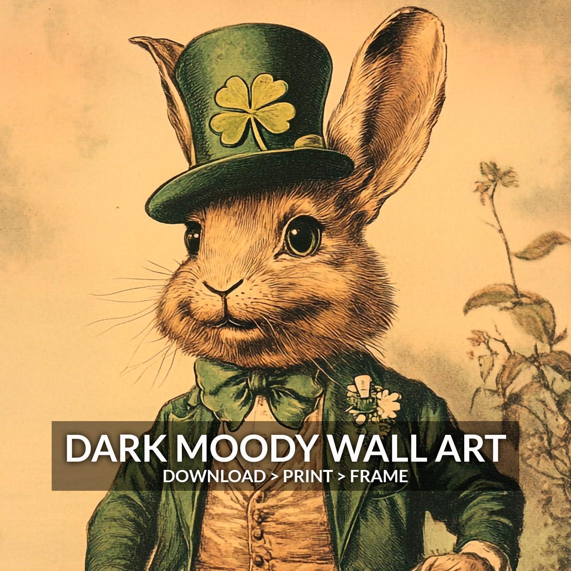Dapper Rabbit In Green Suit Top Hat Shamrock St Patricks Day Wall Art - Image 6