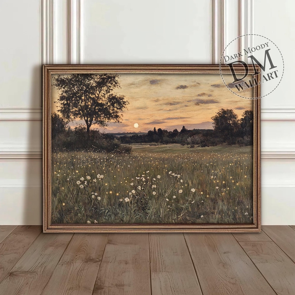 Firefly Field Landscape Art Print, Evening Countryside