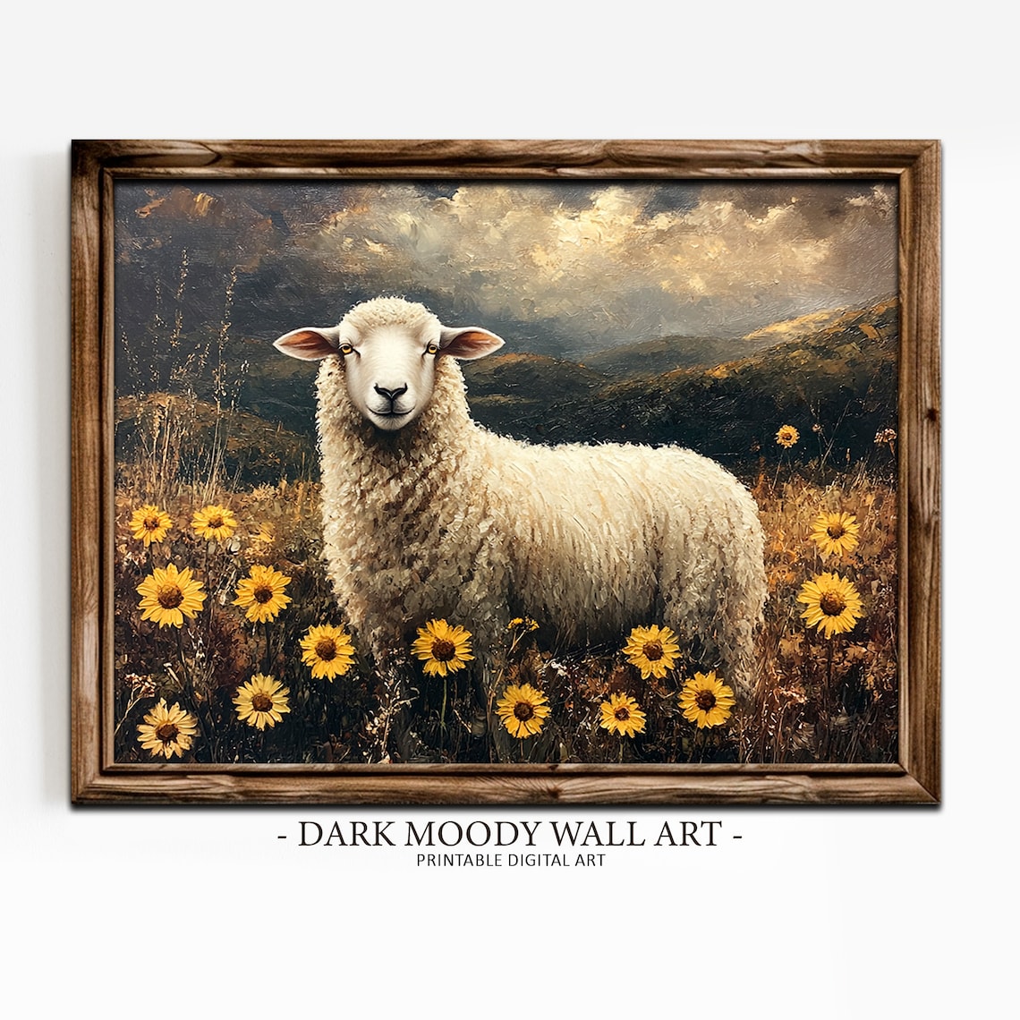 Rustic Sheep Wall Art, Moody Field Landscape Print