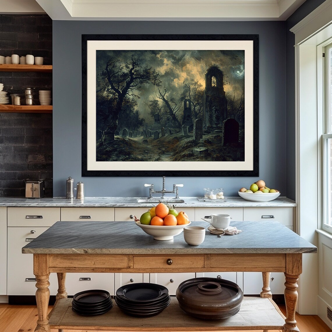 Gothic Graveyard Cemetery Dark Moody Art Print - Image 2