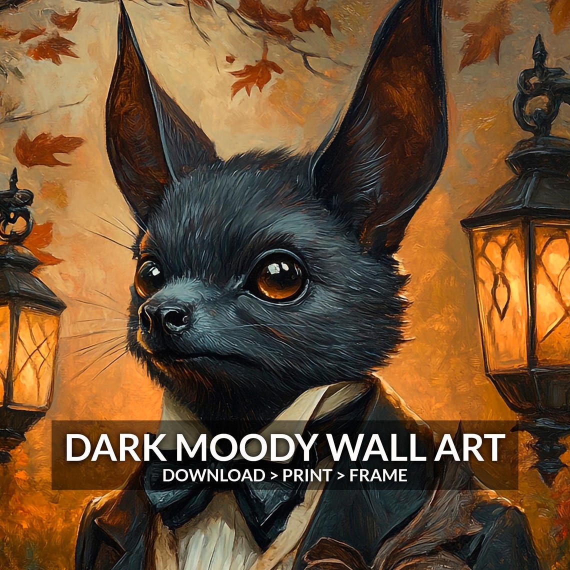 Gothic Bat Victorian Gentleman Lantern Autumn Portrait Wall Art - Image 6