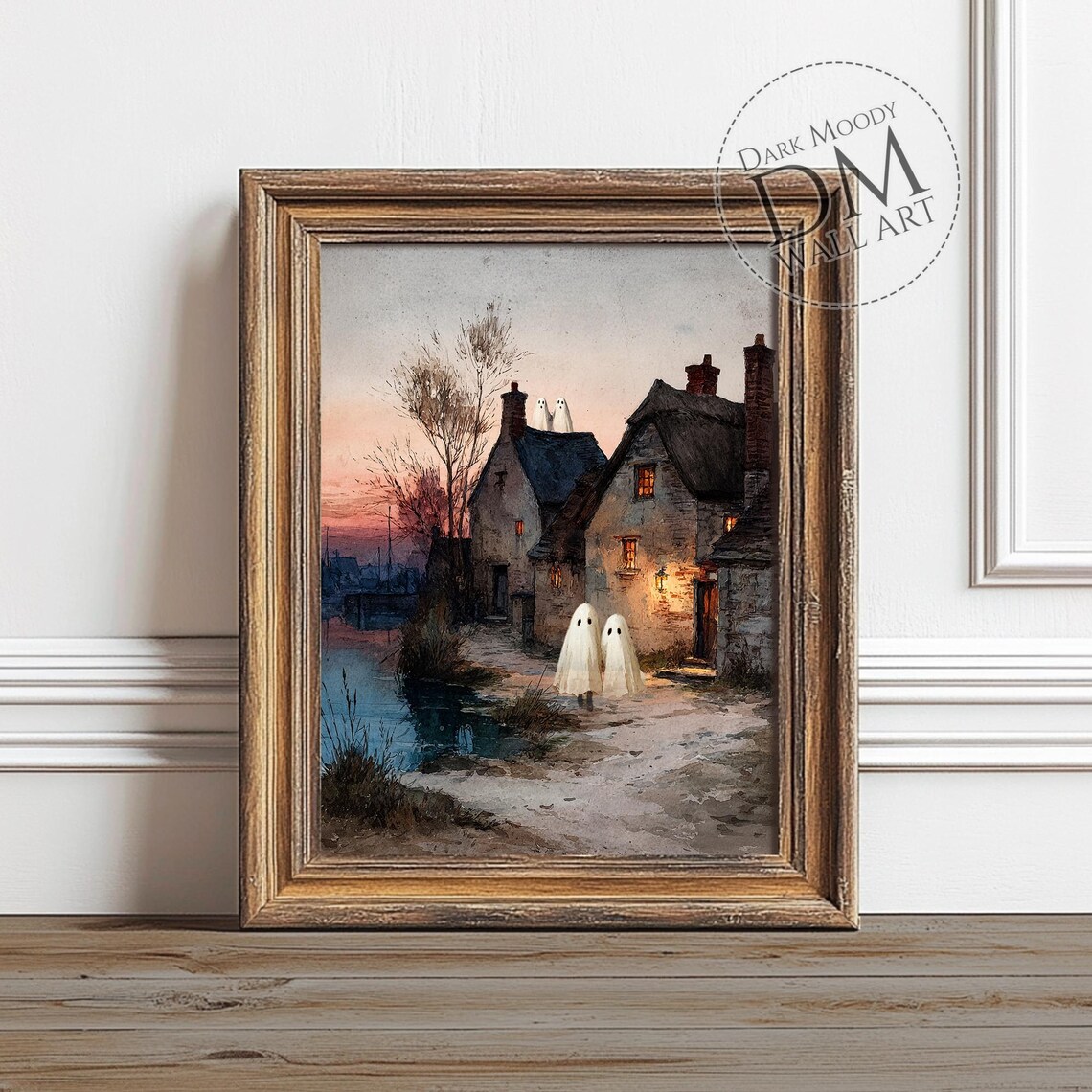Ghosts In Village Gothic Halloween Cottage Scene