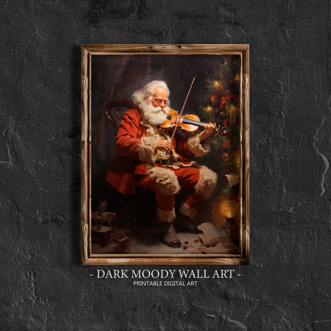 Santa Claus Playing Violin Christmas Candlelight Painting Poster