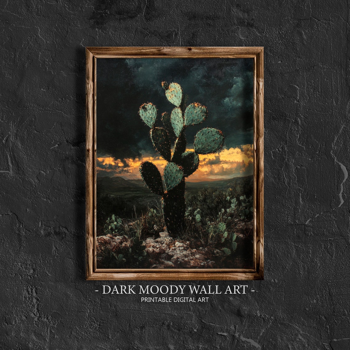 Prickly Pear Cactus Stormy Desert Sunset Dramatic Scene Poster