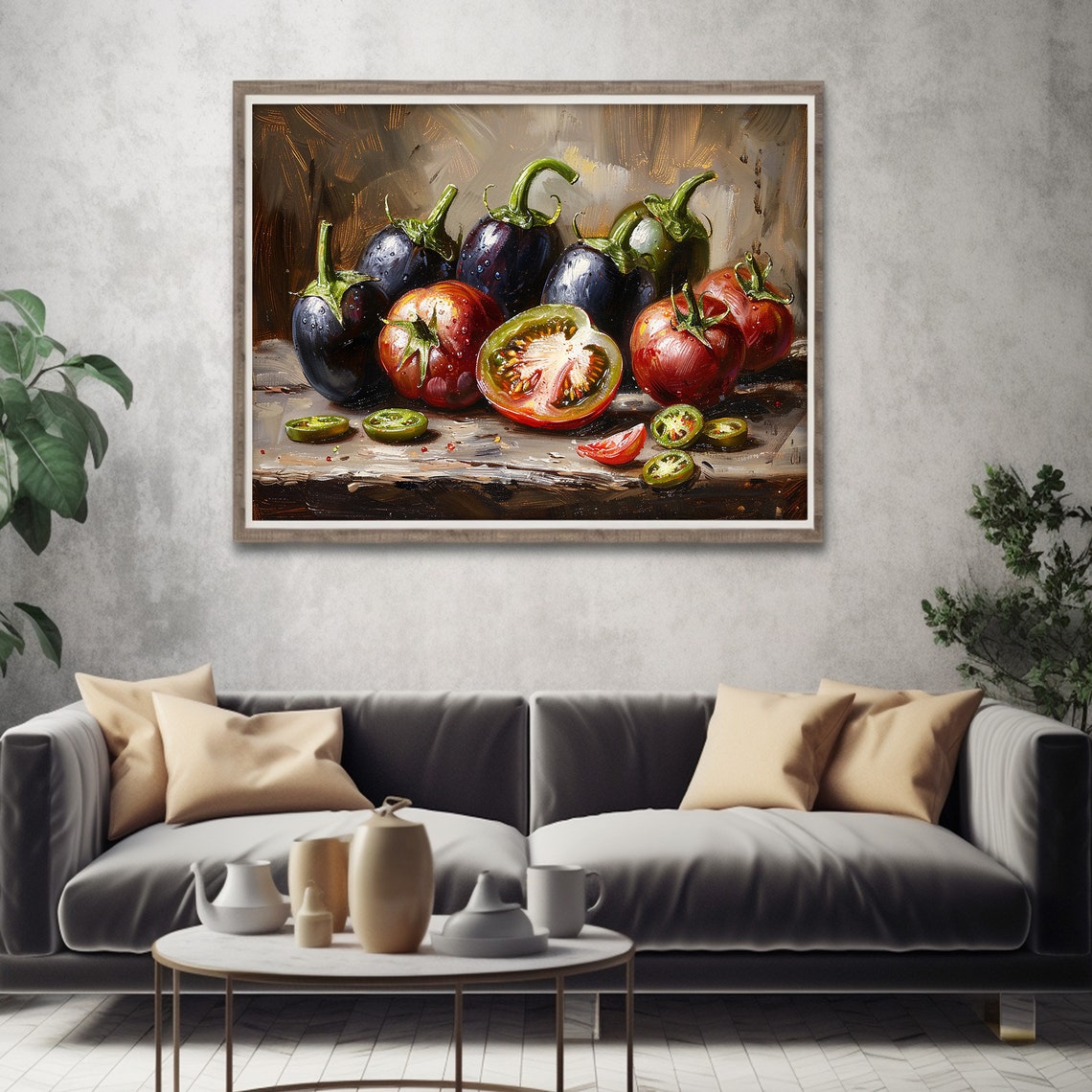 Tomato Eggplant Kitchen Still Life Rustic Vegetable Painting Poster - Image 3