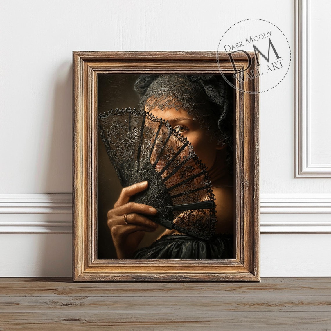 Spanish Woman With Black Lace Fan Dark Romantic Oil Portrait Poster