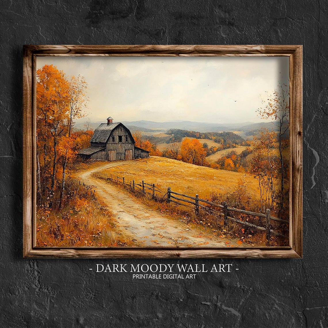 Old Gray Barn Dirt Road Golden Autumn Fields Fall Landscape Poster