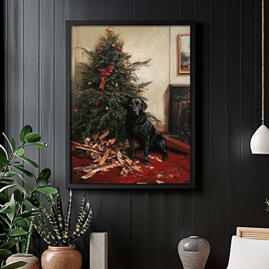 Christmas Dog Print, Vintage Rustic Farmhouse Art Print - Image 5