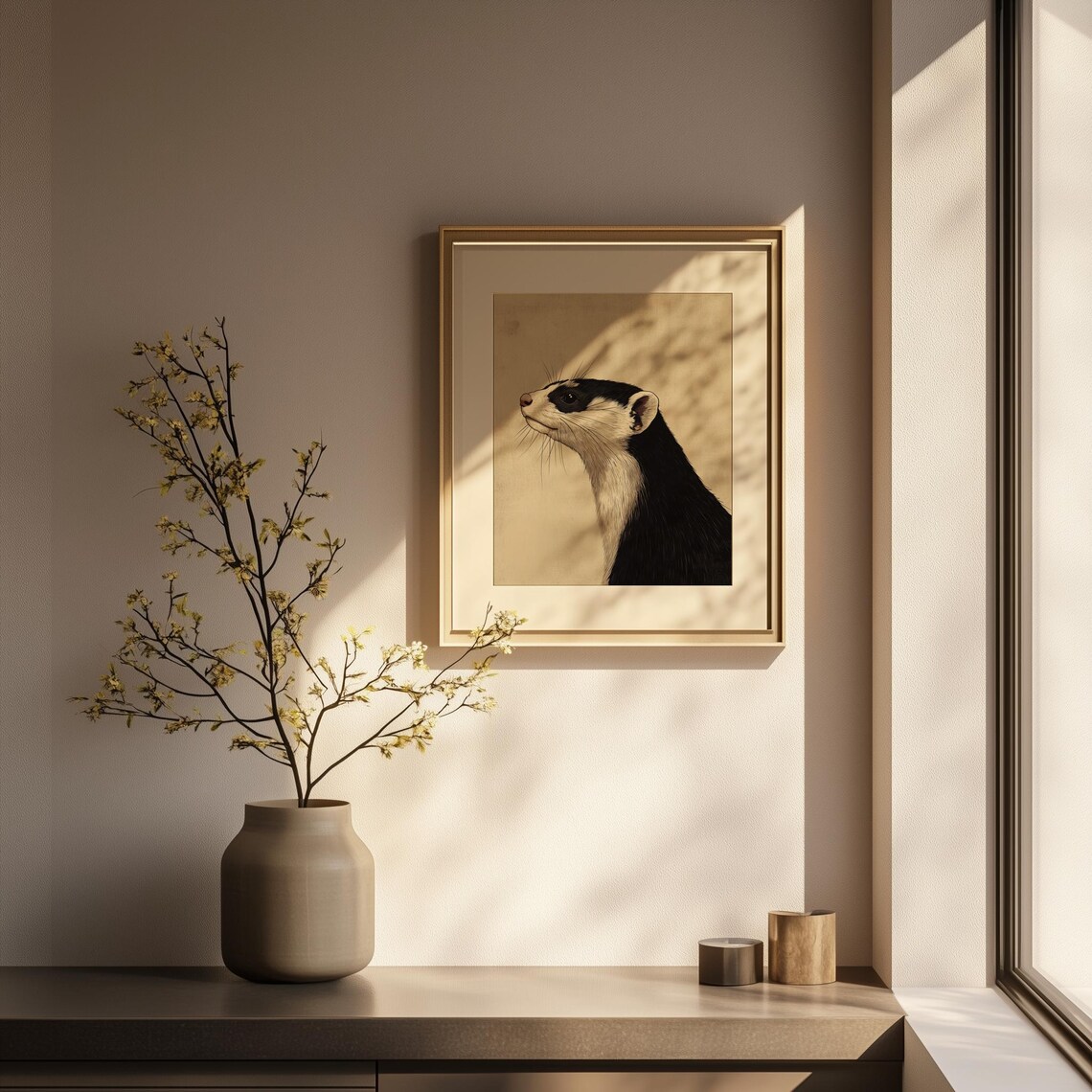 Black and White Ferret Profile Ukiyoe Japanese Ink Art Poster - Image 3