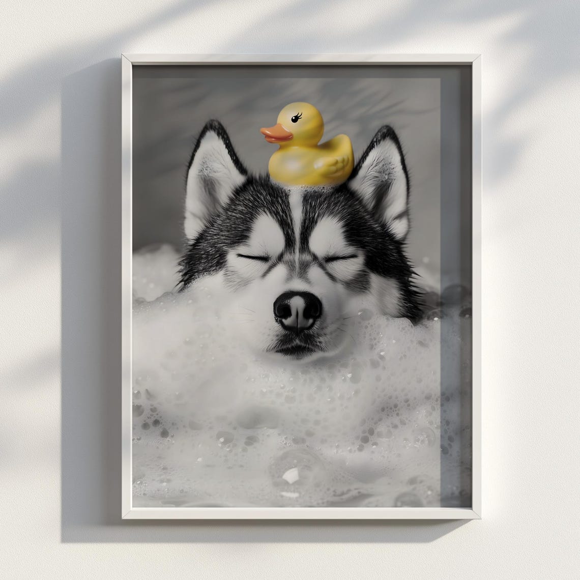 Husky Bubble Bath Rubber Duck Black White Funny Dog Photo Poster