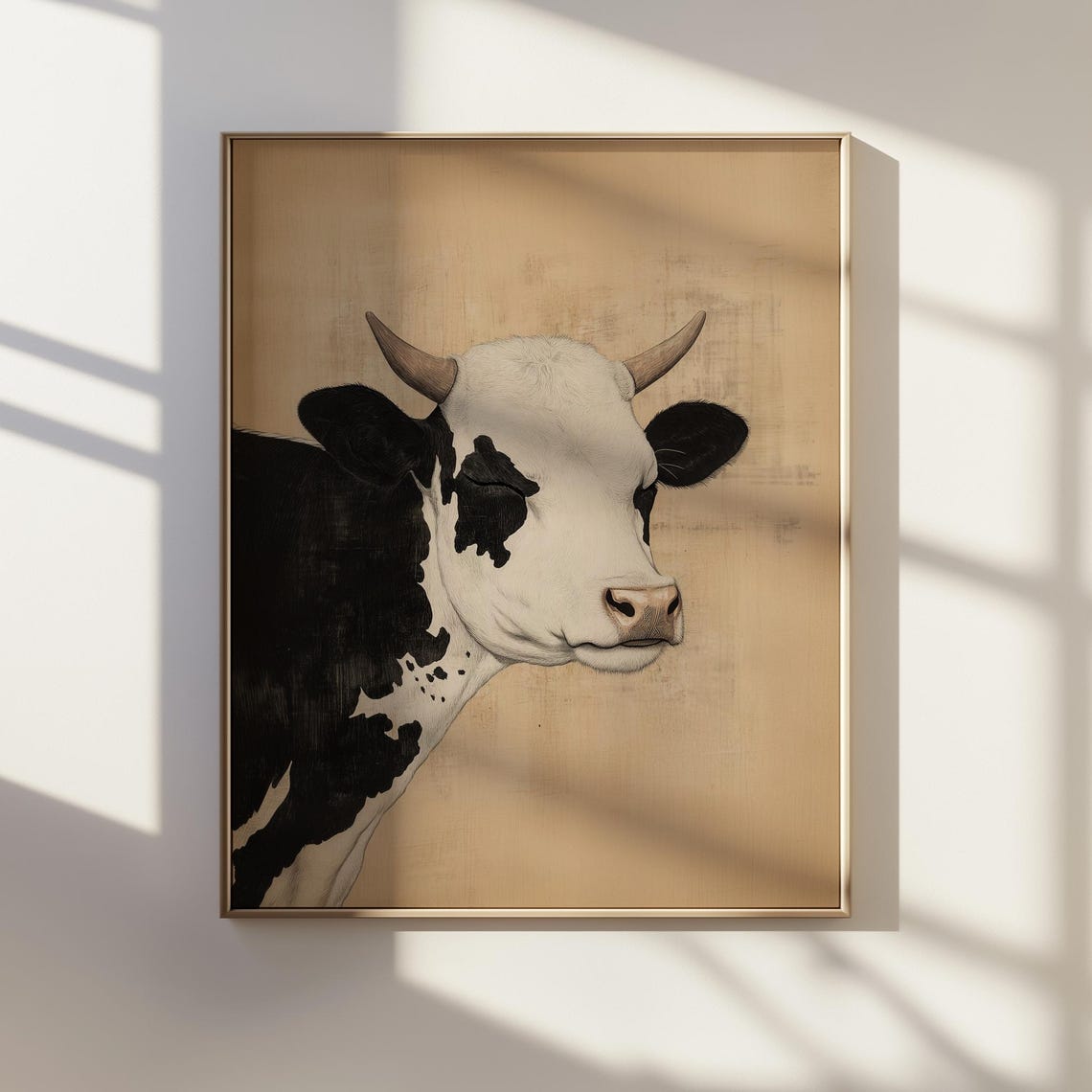 Serene Cow Portrait Black White Japanese Minimalist Art Poster
