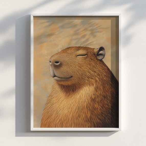 Relaxed Smiling Capybara Portrait Japanese Style Animal Poster