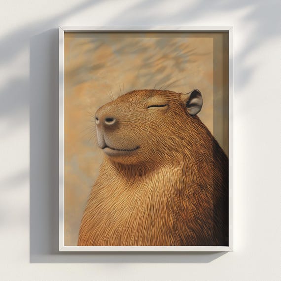 Ukiyoe Capybara Art Print Relaxed Animal Japanese Style Japandi Zen Wall Decor Cute Whimsical Poster