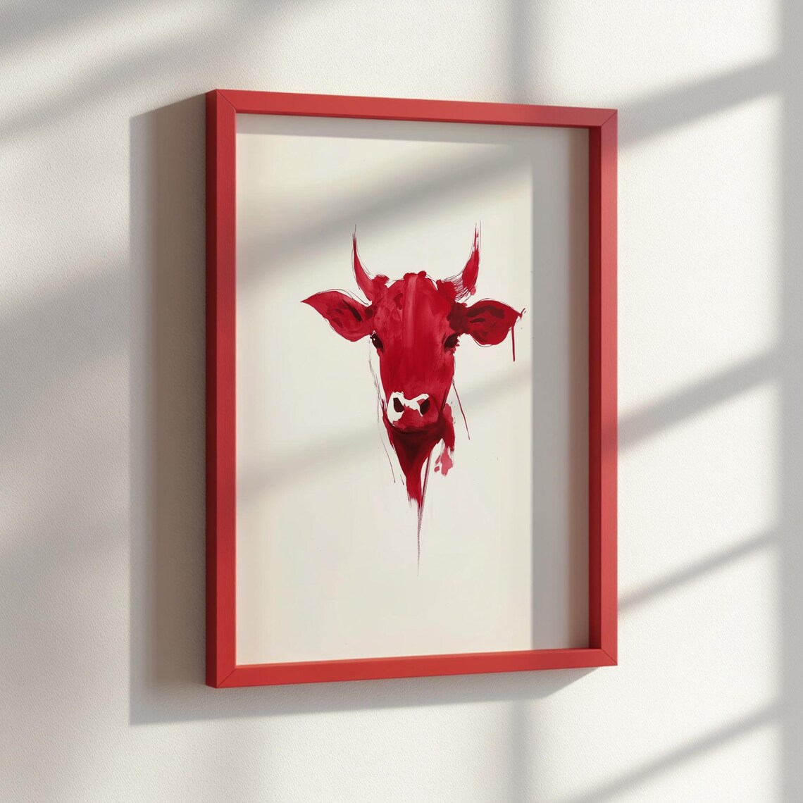 Chinese Zodiac Ox Red Ink Sumie Style Portrait Painting Print - Image 2