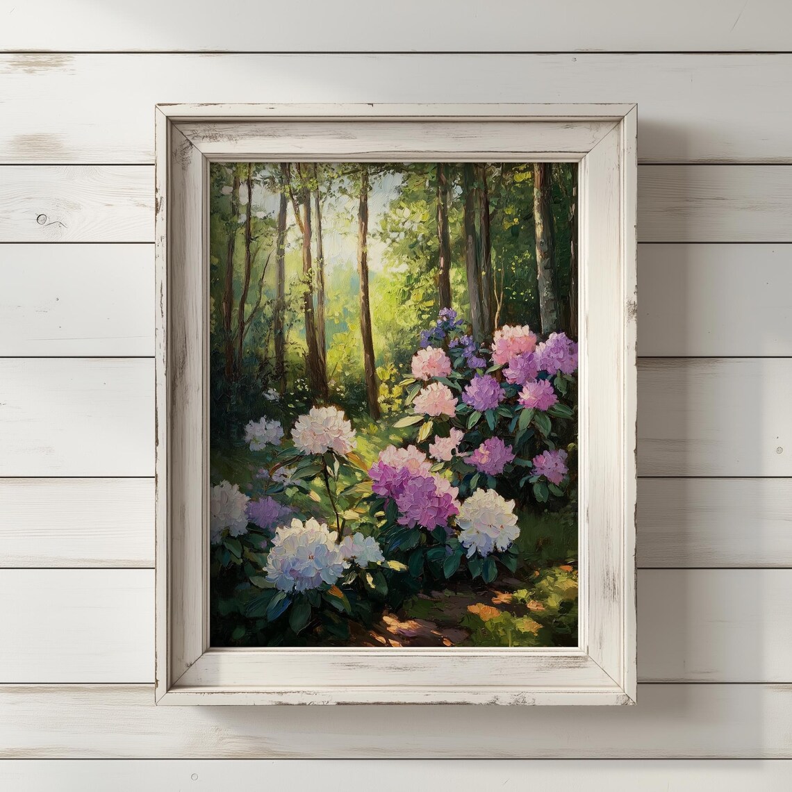 Rhododendron Grove Sunlit Forest Pink Purple Floral Art Poster