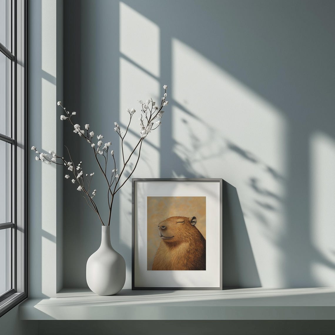Relaxed Smiling Capybara Portrait Japanese Style Animal Poster - Image 3