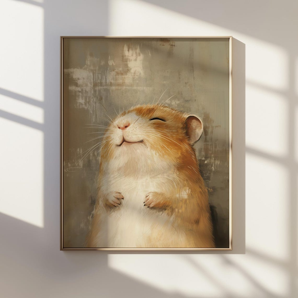 Smiling Hamster Portrait Warm Painted Style Cute Animal Poster