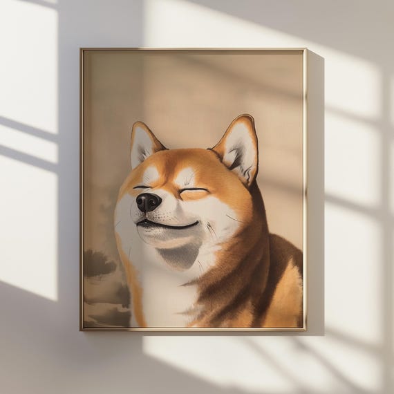 Ukiyoe Shiba Inu Print Japanese Dog Wall Art Cute Pet Illustration Minimalist Animal Poster Instant Home Decor