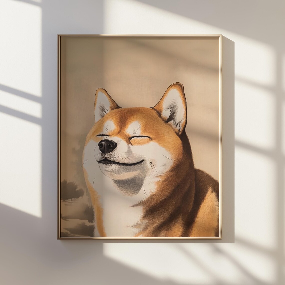 Happy Smiling Shiba Inu Ukiyoe Style Japanese Dog Portrait Poster