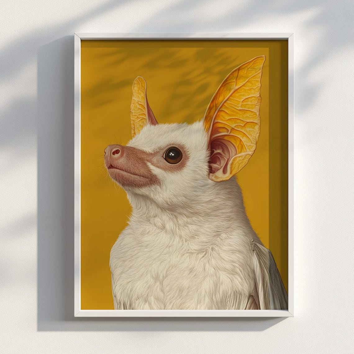 Honduran White Bat Portrait on Golden Mustard Bold Ink Art Poster